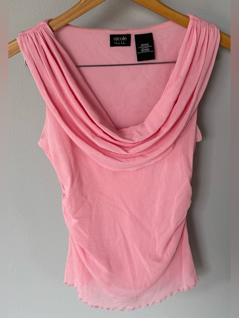 Y2K Nicole by Nicole Miller Pink Draped Cowl Neck Camisole